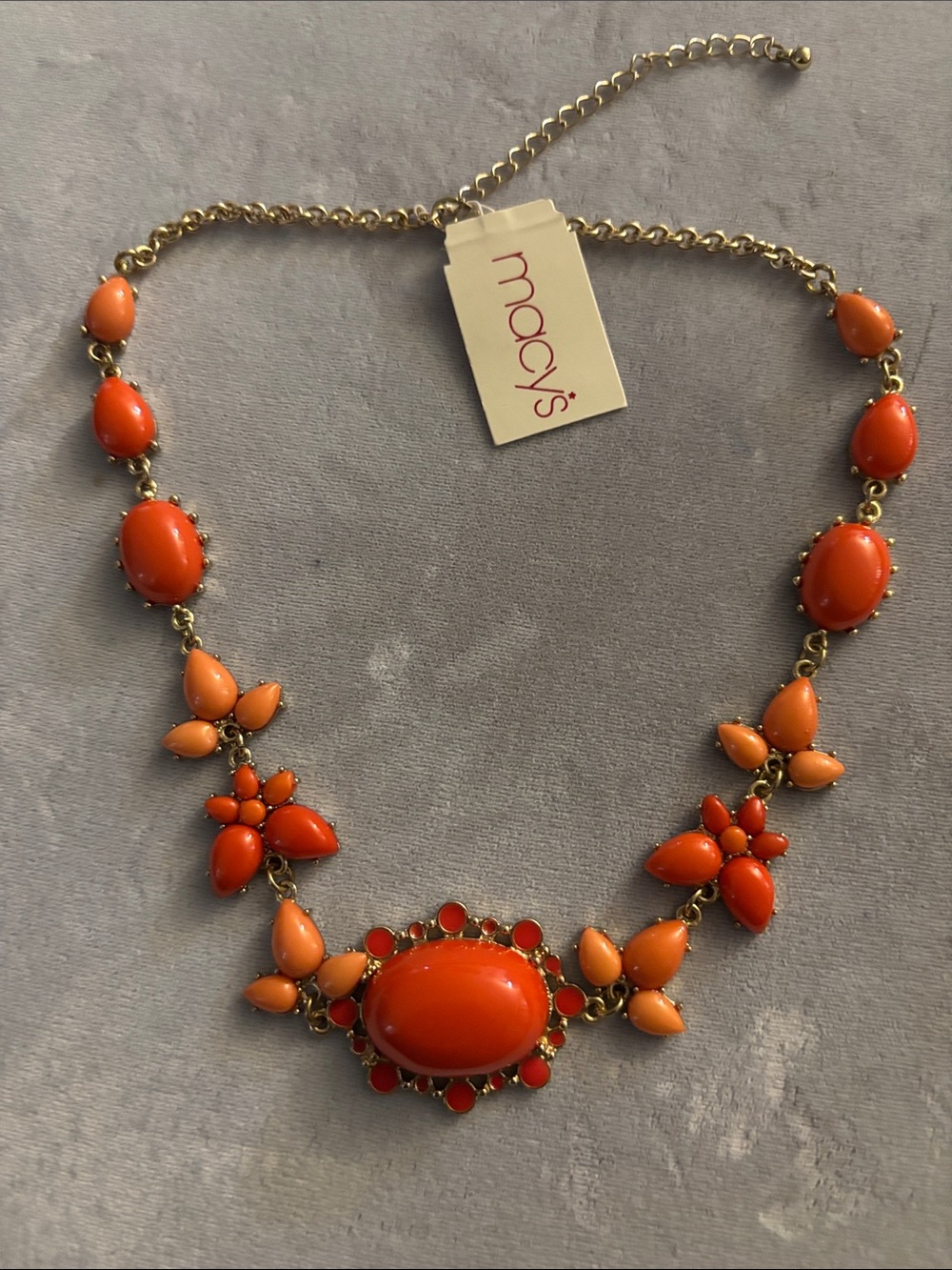Macy's Gold-Tone Orange Floral Bib Necklace